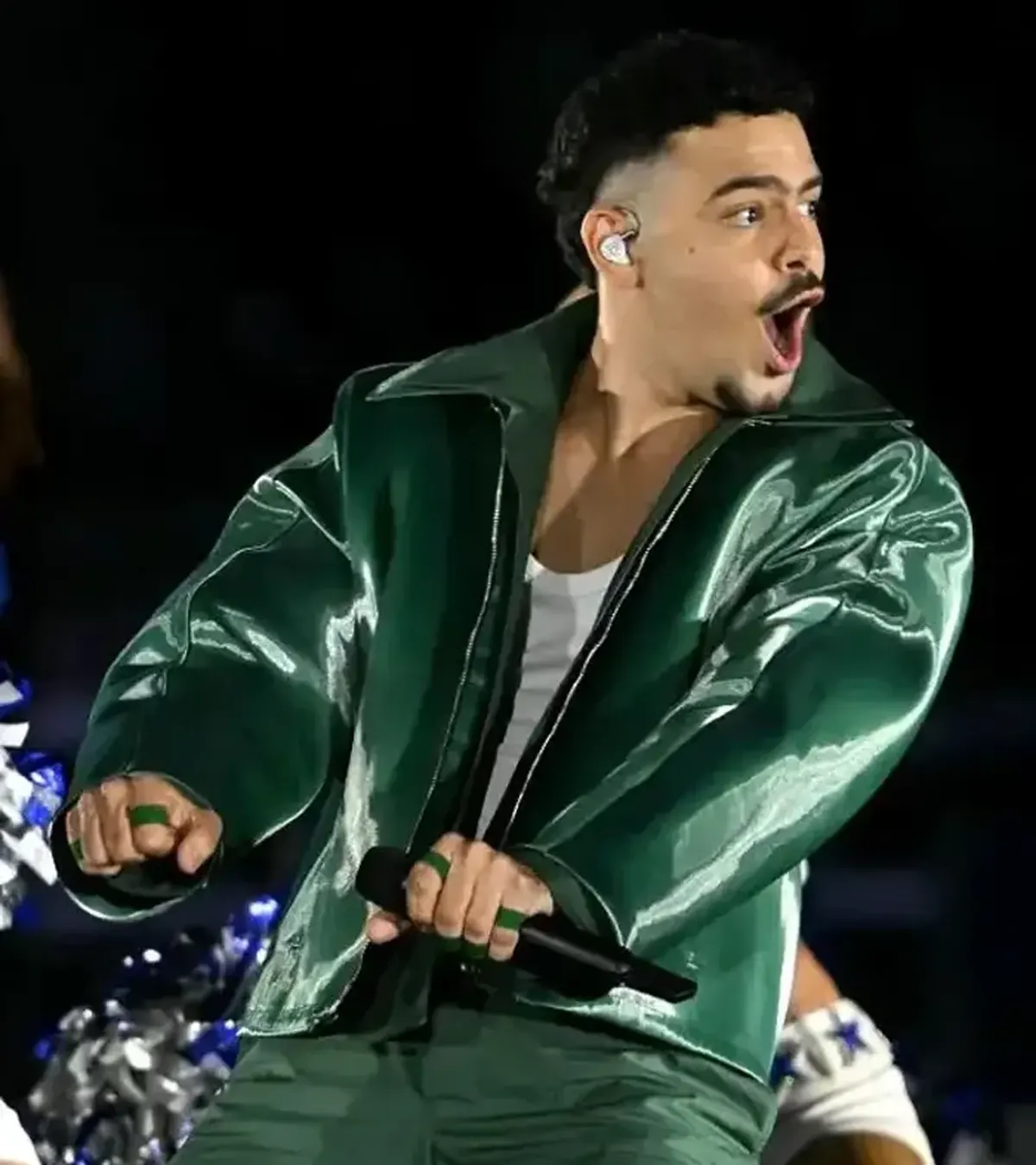 Buy Pedro Sampaio NFL Half Time Show Green Leather Jacket On Sale