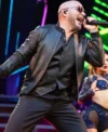 Buy Pitbull Party After Dark Tour Black Bomber Leather Jacket On Sale