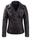 Buy Quilted Shoulder Black Leather Biker Jackets
