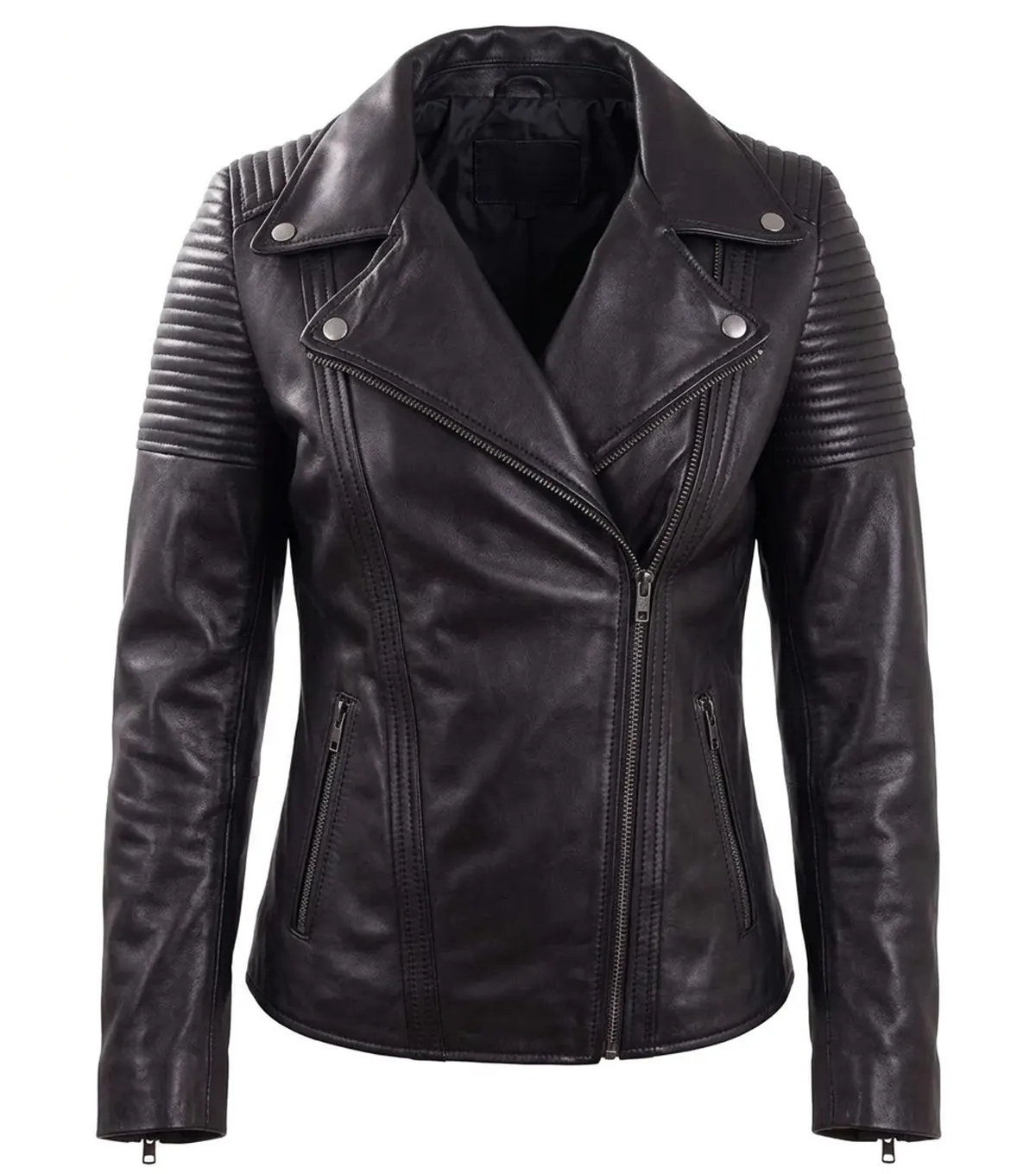 Buy Quilted Shoulder Black Leather Biker Jackets