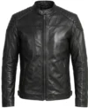 Buy Quilted Shoulder Cafe Racer Jacket Black Leather