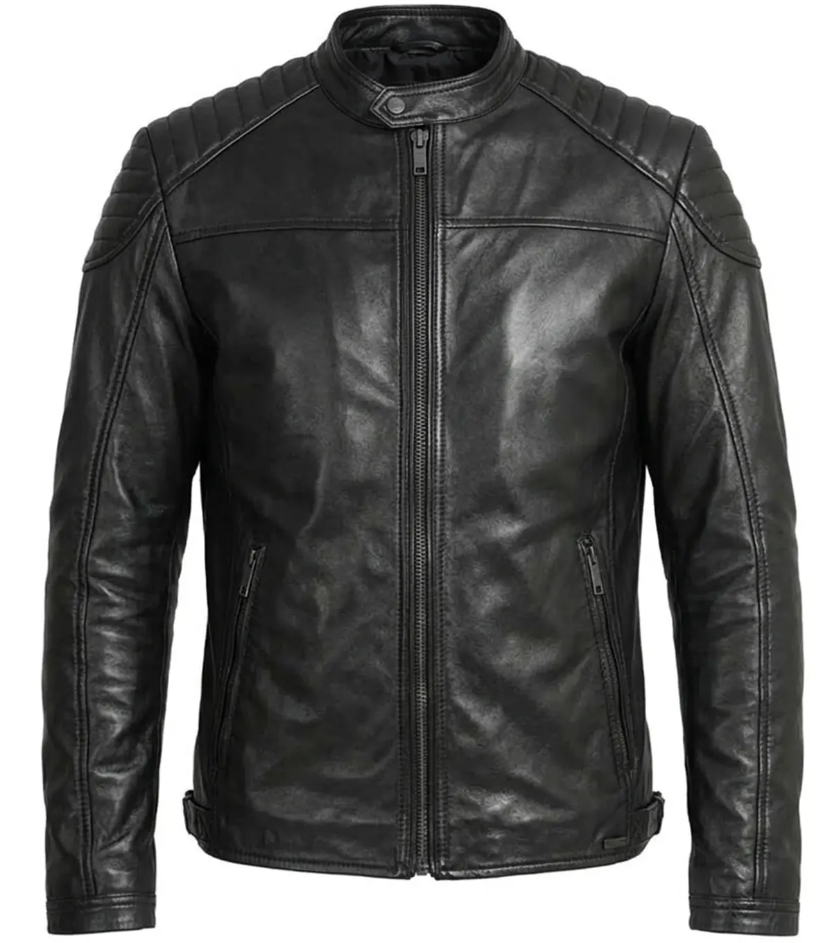 Buy Quilted Shoulder Cafe Racer Jacket Black Leather