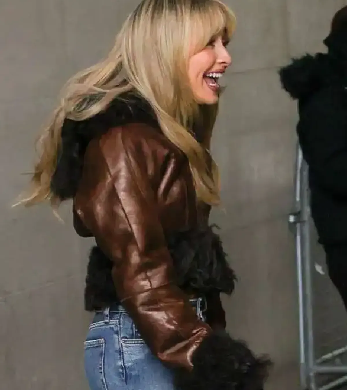 Buy Sabrina Carpenter BBC Radio 1 2024 Brown Shearling Leather Jacket On Sale