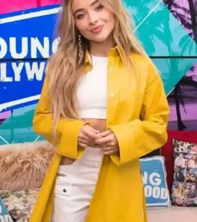 Buy Sabrina Carpenter Tall Girl Premiere Yellow Leather Jacket On Sale
