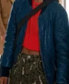 Buy Savannah Steyn TV Series Ride or Die 2026 Queenie Stripe Blue Bomber Leather Jacket On Sale
