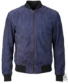 Buy Shane Navy Blue Bomber Suede Leather Jacket