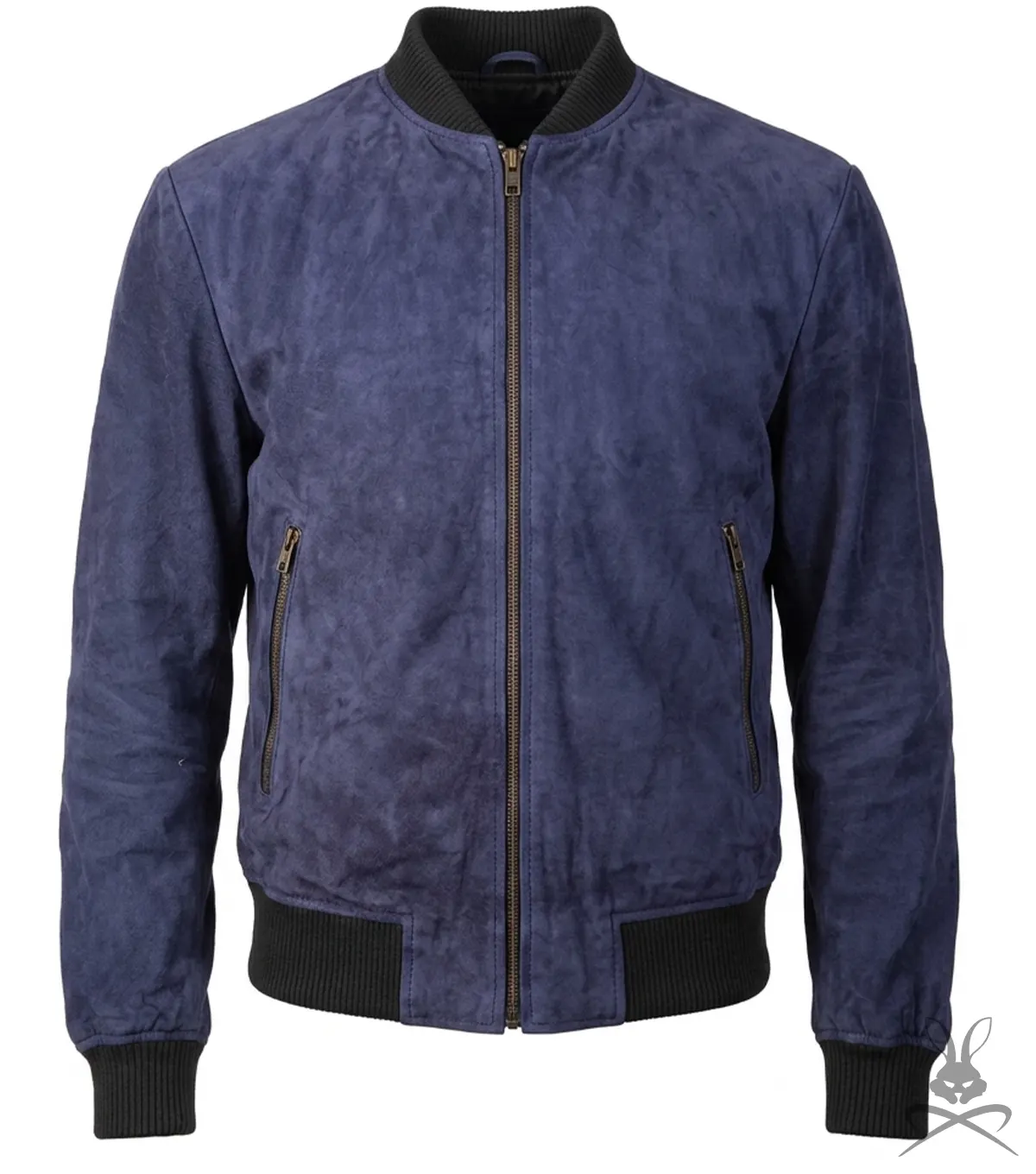 Buy Shane Navy Blue Bomber Suede Leather Jacket