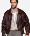 Buy Tom Bateman New York City 2026 Oversized Mahogany Brown Vintage Leather Jacket On Sale