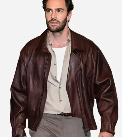 Buy Tom Bateman New York City 2026 Oversized Mahogany Brown Vintage Leather Jacket On Sale