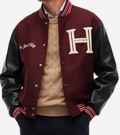 Buy Tommy Hilfiger Spring Summer 2026 NYC Jung Hae-in Burgundy and Black Varsity Jacket