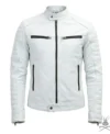 Buy Torino White Leather Biker Jacket