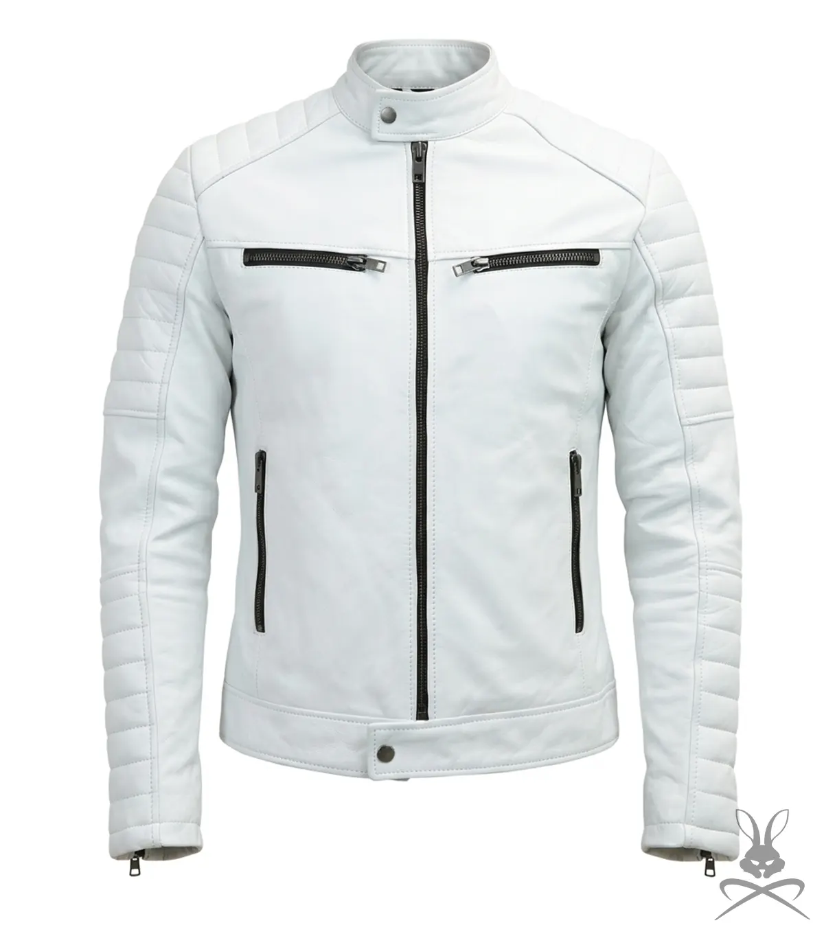 Buy Torino White Leather Biker Jacket