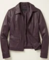 Buy Tracy Spiridakos Anna Pigeon 2026 Burgundy Leather Jacket On Sale