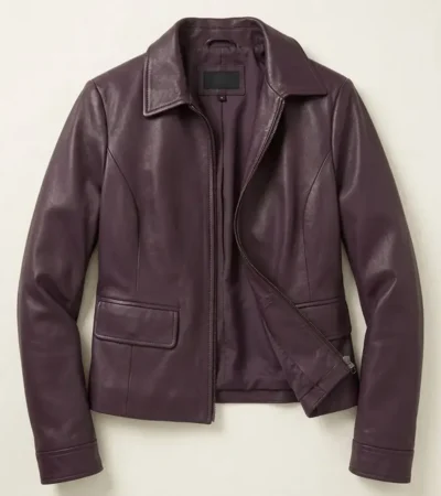 Buy Tracy Spiridakos Anna Pigeon 2026 Burgundy Leather Jacket On Sale