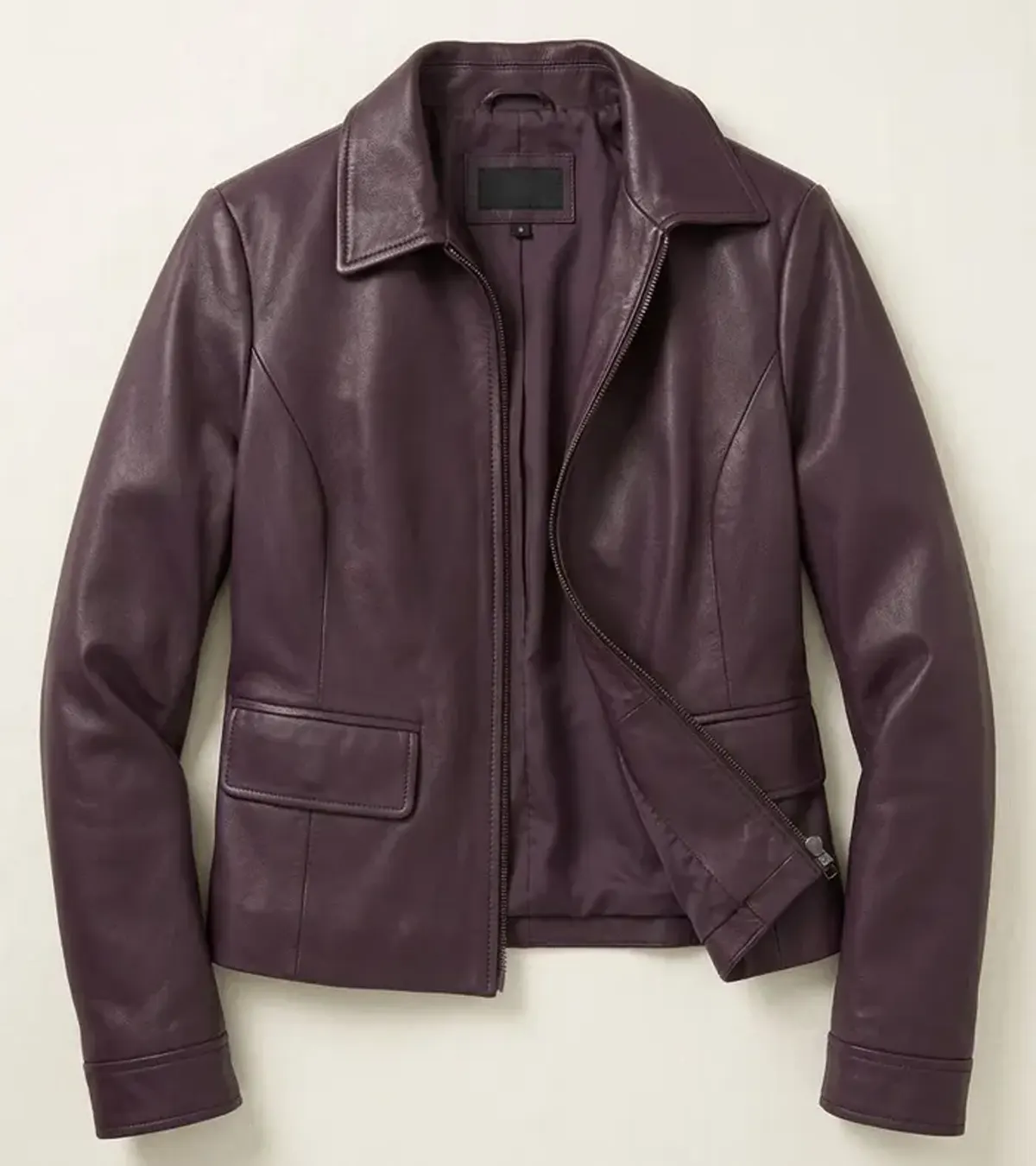 Buy Tracy Spiridakos Anna Pigeon 2026 Burgundy Leather Jacket On Sale