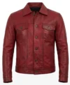 Buy Vexton Red Trucker Style Leather Button Jackets
