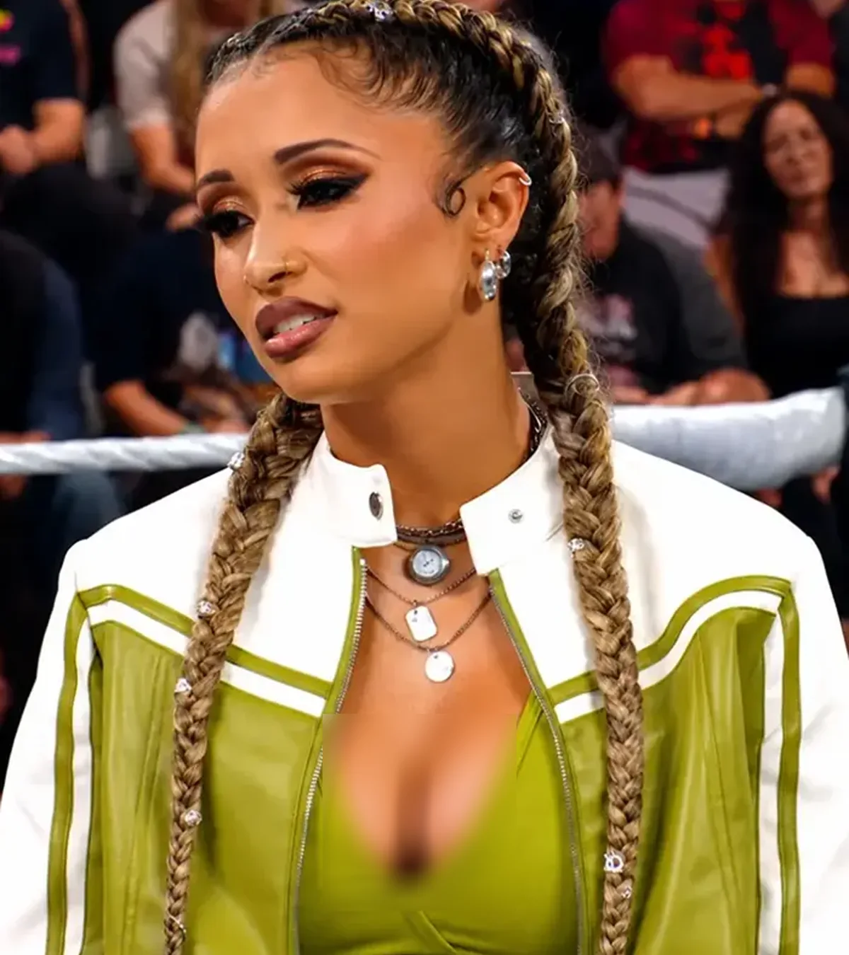 Buy WWE 2026 Kelani Jordan Green and White Cropped Leather Jacket