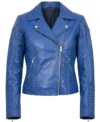 Buy Women Blue Biker Zipper Leather Jacket