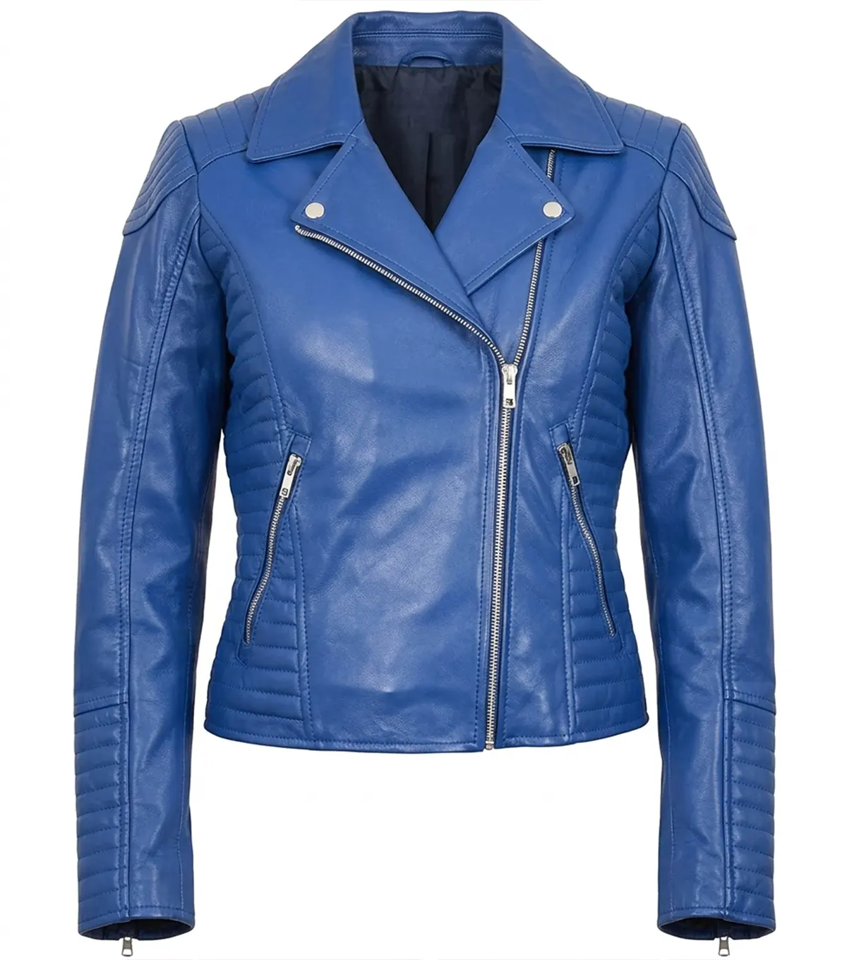 Buy Women Blue Biker Zipper Leather Jacket