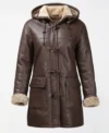 Buy Womens Brown Hooded Shearling Leather Aviator Coat