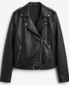 Buy Womens Classic Black Leather Moto Jacket with Lapel Collar