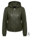 Buy Womens Olive Leather Hoodie