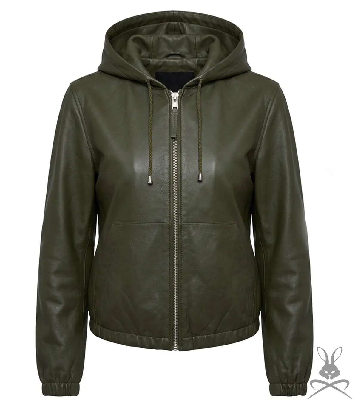 Buy Womens Olive Leather Hoodie