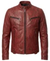 Buy Womens Red Distressed Leather Biker Jacket