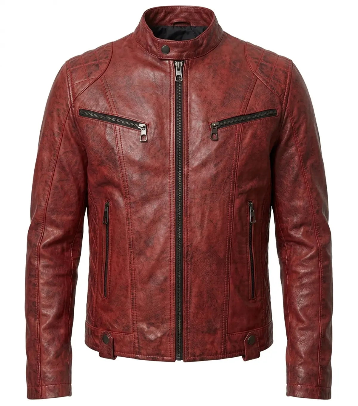 Buy Womens Red Distressed Leather Biker Jacket