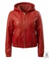 Buy Womens Red Leather Hoodie