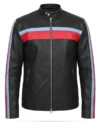 Buy Zarkelo Black Leather with Red and Blue Striped Jacket
