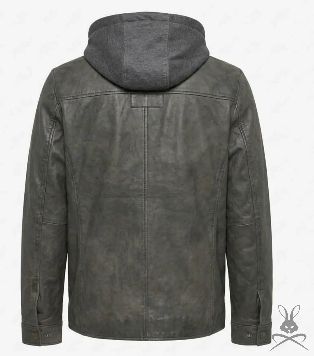 Charcoal Button-Up Leather Hoodie back