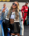 Charlotte Flair NASCAR Cup Series 2026 Blue White and Black Porsche Leather Racing Jacket Front