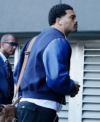 Chicago Bears Player Caleb Williams Tunnel Blue Varsity Jacket Back