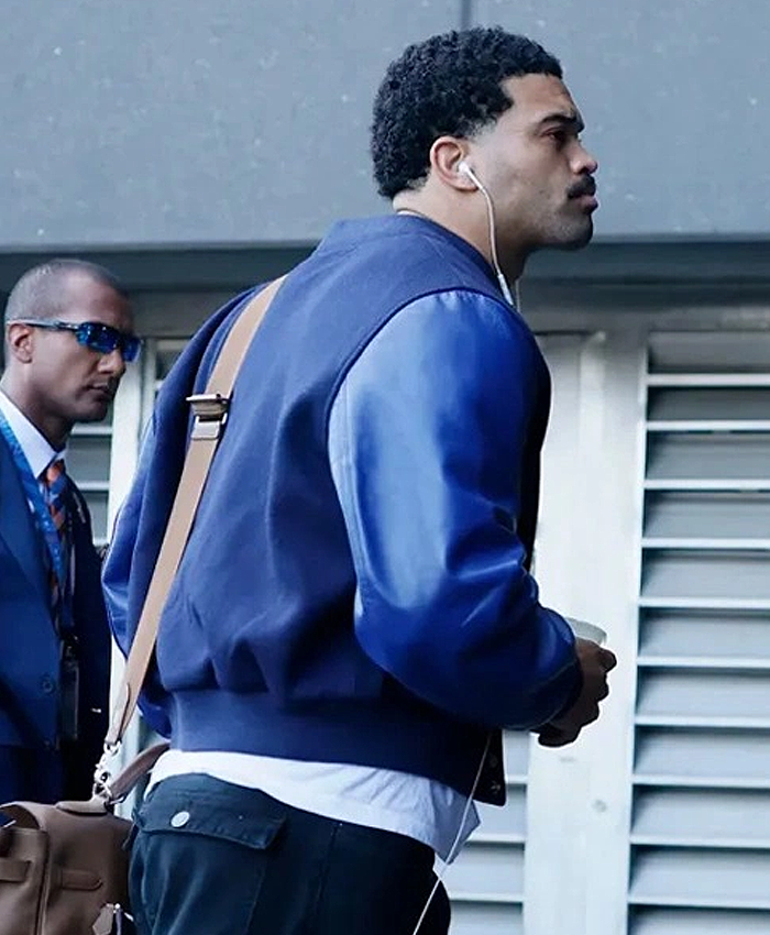 Chicago Bears Player Caleb Williams Tunnel Blue Varsity Jacket Back