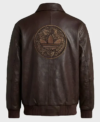 Chinese New Year Dragon and Phoenix Embossed Adidas Brown Leather Bomber Jacket Back