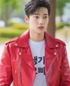 Cho Jun-young Spirit Fingers Red Leather Jacket