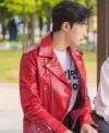 Cho Jun-young Tv Series Spirit Fingers Nam Gi-jeong Red Biker Leather Jacket On Sale