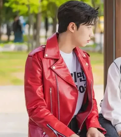 Cho Jun-young Tv Series Spirit Fingers Nam Gi-jeong Red Biker Leather Jacket On Sale