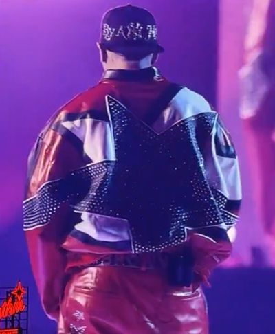 Chris Brown The R&B Las Vegas Tour 2026 Red Leather Jacket with Studded Star Back