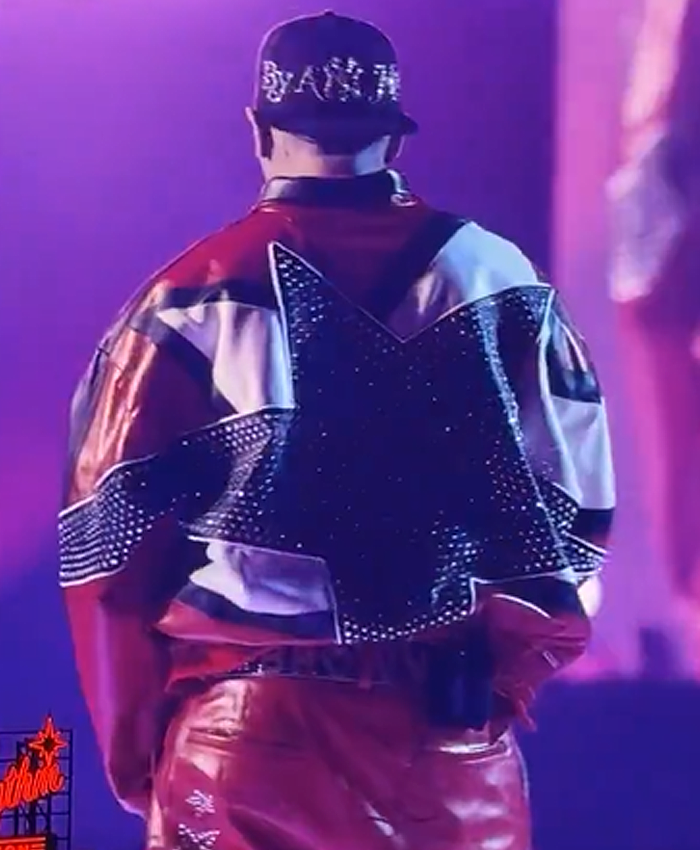 Chris Brown The R&B Las Vegas Tour 2026 Red Leather Jacket with Studded Star Back
