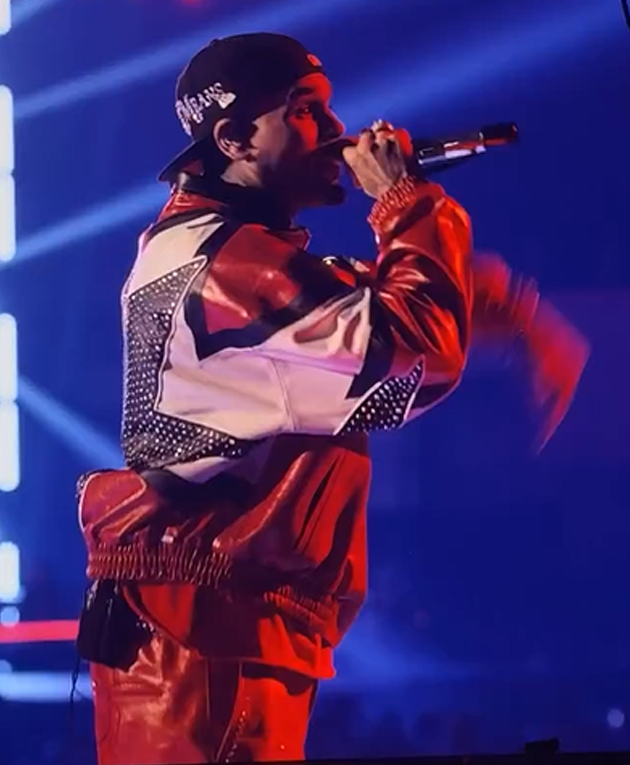 Chris Brown The R&B Las Vegas Tour 2026 Red Leather Jacket with Studded Star Right