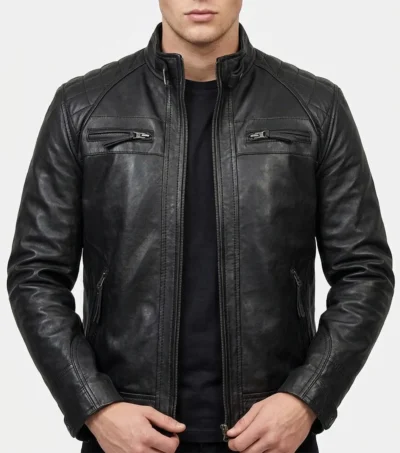 Classic Black Quilted Leather Jacket for Mens