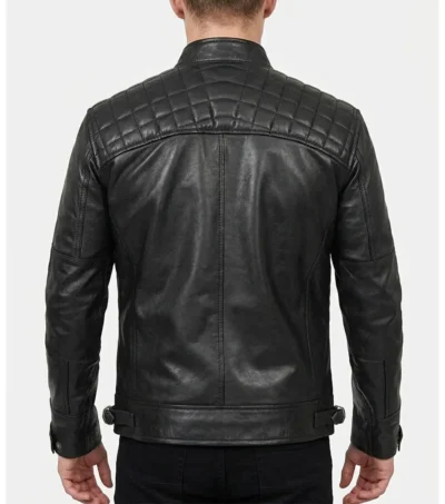 Classic Black Quilted Leather Jacket for Mens back