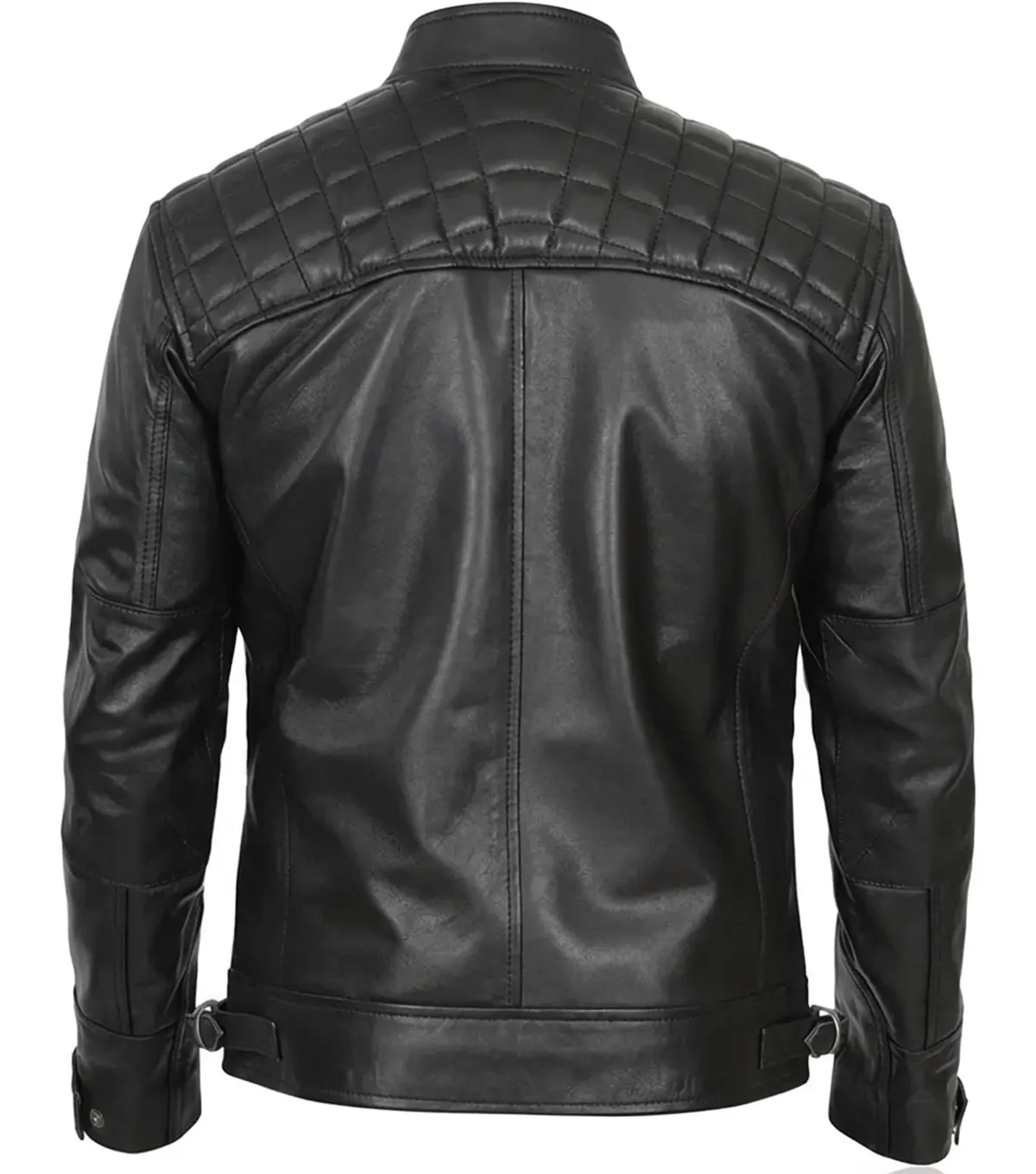 Classic Black Quilted Leather Jacket for Mens back view