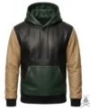 Color-Block Leather Hoodie