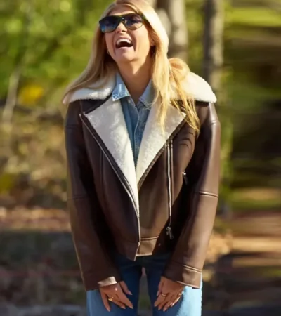 Connie Britton TV-Series The Motherhood 2025 Brown Shearling Leather Jacket