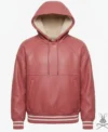 Coral Red Leather Sweatshirt