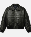 Cross Motif Black Leather Jacket