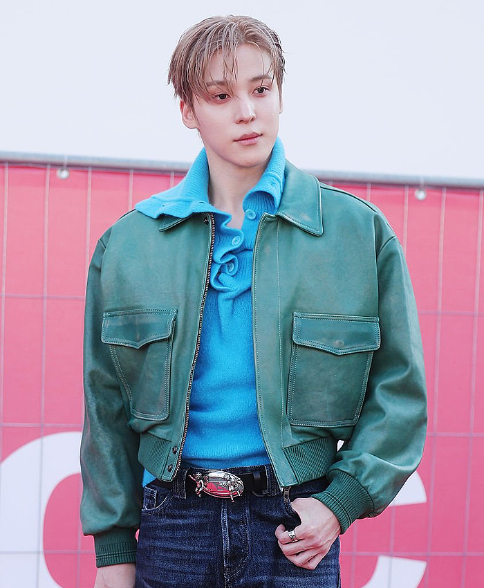 Diesel Fashion Show Milan Fashion Week 2026 Jeong Yun-ho Sage Green Leather Jacket Front